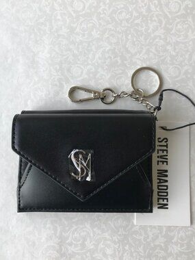 Steve Madden BMACKY   Card Case Black w Coin pocket Wallet 4" X 3.5"